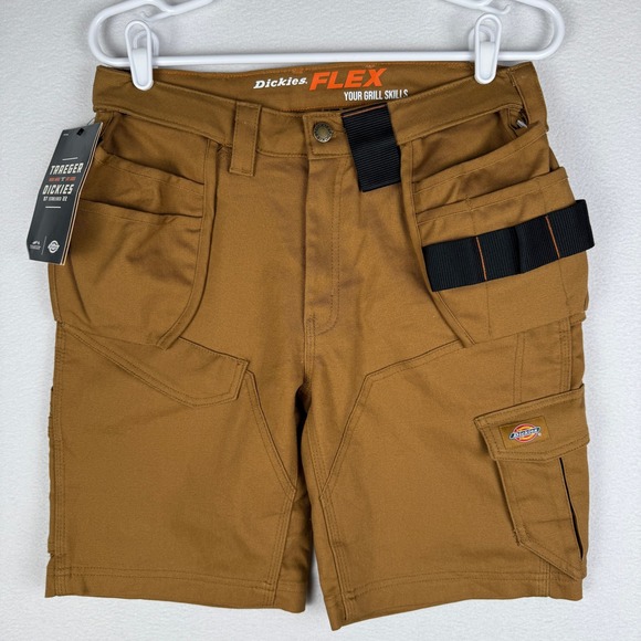 NEW Dickies Traeger Flex Grilling Shorts Womens 4 Tan Canvas Cargo RepelPro - Picture 1 of 12